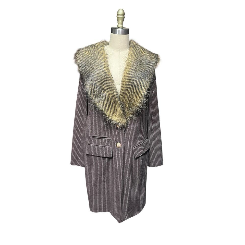 Vintage Baby Phat Women's 1X Pinstripe Blazer Jacket W Faux Fur Collar Y2K 90s